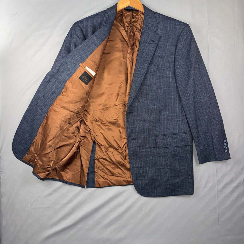 Joseph A. Bank 43R Men’s Sport Coat Blue Gray Plaid 50% Wool Silk USA Blazer